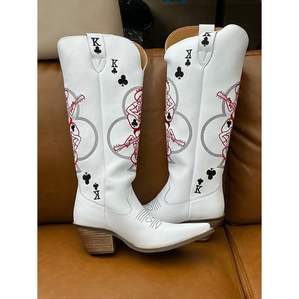 Dingo King of Clubs Western Boots Womens 9.5 White New Embroidered DI2231 - Picture 3 of 7